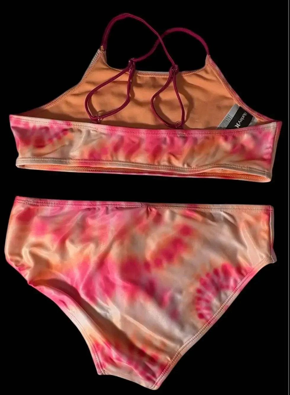 Hurley Girls Pink & Orange Tie-Dye 2-Piece Bikini Swimsuit Size XL (16)